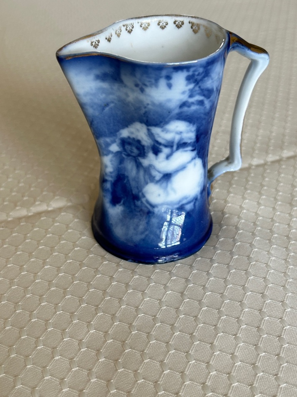 Royal Bayreuth Porcelain Blue Child Crying 2 Children Creamer Pitcher
Sq. Handle